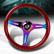 350MM NRG-ST-015MC-RD RED WOOD GRAIN NEO CHROME 3-SPOKE 2" DEEP STEERING WHEEL