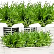 8Pcs Artificial Grass Plant Fake Outdoor Plastic Plants UV Resistant Faux Grasses Greenery Shrubs for Window Box Garden Patio Porch Home Decor Rose Green