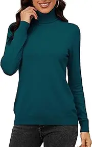 [Neineiwu] Women's Turtleneck Pullover Knitted Jumper Stretch Stand-Up Collar Pullover Basic Turtleneck Long Sleeve Shirt, Dark Green, L