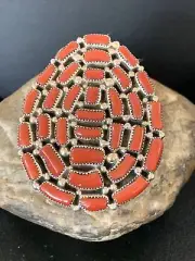 Red Coral Navajo Sterling Silver Cluster Ring Size 7 Adjustable 12230