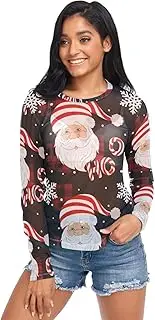 [RPLIFE] Christmas Santa Claus Red Black Mesh Sleeve, Sheer Blouses for Women S-XXL