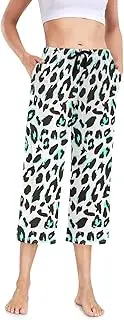 [sanluoli] Pajama Pants Women With Pockets Wide Leg Plus Size Capri Sleepwear Cute Flowy Pants S Black Lime Green Leopard Print