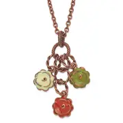 Fashion 1928 Jewelry Copper-Tone Textured Links Green Orange And Light Enameled Flower Dangle Adjustable 16 Inch Necklace With 3 Extension