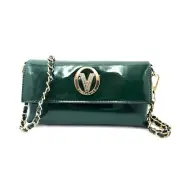Valentino Orlandi East West small crossbody bag made in patent PU. V-3021D Green