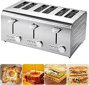 Commercial Toaster, 6 Slices Stainless Steel Toaster with 7 Browning Levels, Frozen/Cancel/reheat Function, Auto Pop-up,Removable Crumb Tray,for Toast, Sandwiches, Meatloaf