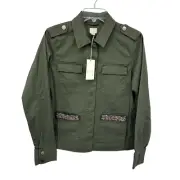 A New Day Womens Long Sleeve Jacket Olive Green Size Medium Collared Beaded NWT