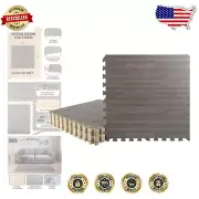 Cushioned Interlocking EVA Foam Floor Tiles - Gray Wood Grain 12-Pack for Home