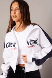 White Zip Through Jacket Long Sleeve - Size XS, Women's Jacket