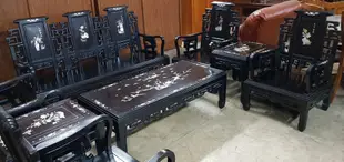 二手．中式傢俱．黑檀木鑲貝．客廳桌椅．八件組
