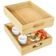 2 Set Pull Out Cabinet Drawer, Slide Out Wood Drawer Storage Organizer Fixed ...