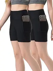 [yilisha] 2 Packs Girl's Sport Spandex Compression Shorts Volleyball Athletics Swim Shorts Yoga 2 Side Pockets Bike Shorts