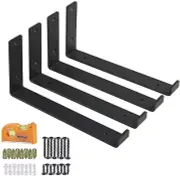 Shelf Brackets Metal Black Brackets Heavy Duty Brackets with Lip 10"X6"(4 Pack)