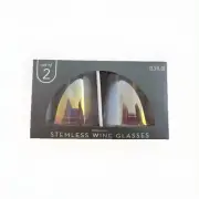 2PC Set Of Iridescent Stemless Wine Glasses 13.3 Fl oz NEW (EE)