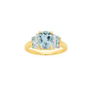 9ct Gold Sky Blue Topaz & Diamond Ring in Blue