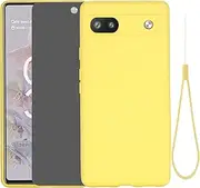 [FHZXHY] Designed for Google Pixel 6A 5G Case Slim Soft Silicone Gel Rubber Phone Case(with Privacy Glass Screen Protector) Full Body Shockproof Protective Case Cover for Women/Man-Yellow