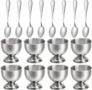 8 Pack Egg Cup Holders with 8 Spoons, Stainless Steel Egg Cups Set for Soft & Ha