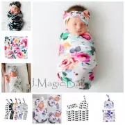 Newborn Baby Infant Swaddle Sleeping Wrap Hat Beanie Headband Set Photoprop