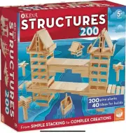 KEVA Structures 200-Piece Wood Plank Set – STEM Building Toy with Idea Book, NIB