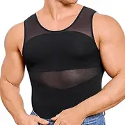 [Vibhgtf] Mens Compression T-Shirt Compression Shirt Mesh Vest Sleeveless Shirt for Men Quick Dry Gym Workout Beach, Black, XL