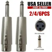 3Pin XLR Female to 1/4" 6.35mm Mono Male Plug Audio Cable Mic Adapter
