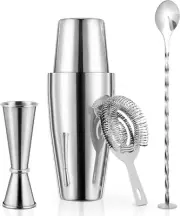 Cocktail Shaker Set Professional 4-PC Bartender Kit Boston Shaker Hawthorne 10"