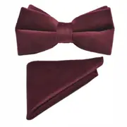 King & Priory Burgundy Velvet Bow Tie &amp; Pocket Square Set