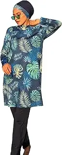 [Alfasa] Burkini Swimsuit for Women, Modest Swimsuits, Easy Dry, Blue Floral Design 3 Pieces with Scarf – by Huma&Hazel