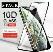 5Pack 10D Full Cover Tempered Glass Screen Protector For iPhone X 11 12 Pro Max