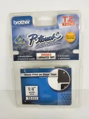 Brother P-touch Labels TZ-111 1/4"/6mm Black Ink on Clear Laminated Tape