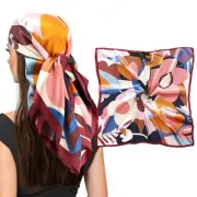 35" Square Silk Like Head Scarf - Women's Fashion Silk A1--poached Egg Flowers