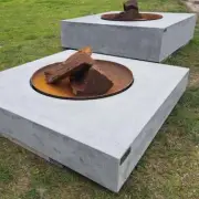 Fire pit, large unique custom design with real concrete with rust metal bowl