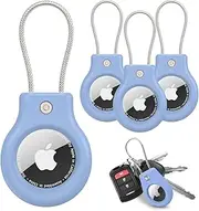 4-Pack AirTag Holder with Secure Wire Lock – Waterproof Case Keychains for Apple AirTags – Anti-Scratch GPS Tracker Accessory for Luggage, Keys, Pets & More