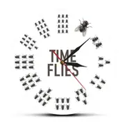 Funny Flies Inspired Time Flies Wall Clock no Numbers Infinite Moments Timeless