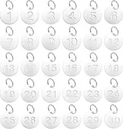 30pcs Number Key Tags,23mm Metal Number Tags with Ring, Numbered Key Rings - 1 to 30, Stainless Steel ID Tags Numbers for Dormitory Keys House Lockers (Silver)