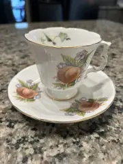 Tudor Tea Cup And Saucer Fielder Keepsakes Fine Porcelain Peach Decor MINT