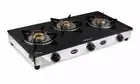 Sunflame Diamond Glass Glass Top 3 Burner Gas Stove Free Hose Pipe