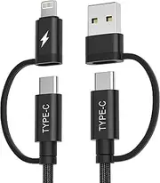 Basesailor 4-in-1 USB C to USB C Cable 1M,60W Fast Charging Multi Charger Cord with USB Converter/iOS/Type C for iPad 8th 9th 10th Air 4th 5th Mini 6th 7th Generation,S20 S10 S9 S8 S7 FE,Tab S9 S8