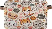 Puppy Cat Paw Fabric Storage Organizer, Foldable Decorative Storage Bins with Handles for Home/office, Set of 2