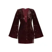 [Oséree] Oséree Sequin-embellished Deep-V Mini Dress M RED