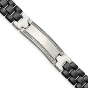 8.25 Inch Chisel Stainless Steel Polished With Black Ceramic And 1/4 Carat Diamond 8.75 Id Bracelet