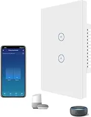 [Jinvoo] Smart Light Switch, WiFi Light Switch, Compatible with Alexa and Google, No Hub Required (2 Gang)