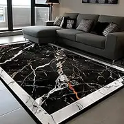 Hallway Runner Rug Machine Washable Kitchen Laundry Room Short Pile Area Rug Modern Marble Print Rug Black, 80 x 150 cm