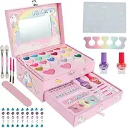 37Pcs Kids Makeup Toy Kit Makeup Set for Girl Real Washable Makeup Beauty Set for Girls Pretend with Portable Cosmetic Bag Princess Make Up Kit for Kids Christmas Birthday Giving (Pink)