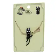 Kiki's Delivery Service Jiji Cat hanging from Broom Anime Necklace Studio Ghibli