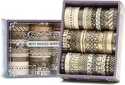 Songdao 36 Rolls Skinny Washi Tape Set Gold Foil Detailing Arts Adhesive Tapes Basic Patterns Decorative Masking Tape Sets for Craft, Kids, Scrapbook, DIY, Gift Wrapping (Black & Gold)