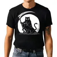 在飛比找蝦皮購物優惠-幽靈黑貓死亡萬聖節 T 恤幽靈萬聖節服裝 T 恤