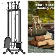 STEELEOPARD 5-Piece Fireplace Tools Set Wrought Iron Fire Place+Firewood Carrier