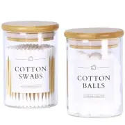 2 Pack Qtip Holder Dispenser - Glass Apothecary Jars with Lids, Cotton Ball P...