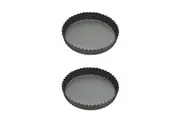 2x Mastercraft 20cm Heavy Loose Base Non-Stick Round Flan Quiche Pan Baking BLK