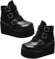 [MOBUTOFU] 1 Pair Women's Vintage Ankle Boots Sneaker Goth Woman Casual Fashion Heel Boots White Boot Lace Stylish Soles Platform Botte Femme Heels Boots Cowboy Sole Material: Rubber Black